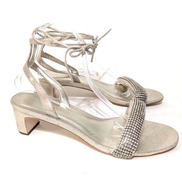 Loeffler Randall Jackie Rhinestone Ankle Strap Sandals Heels Metallic Size 9.5 - Picture 13 of 13